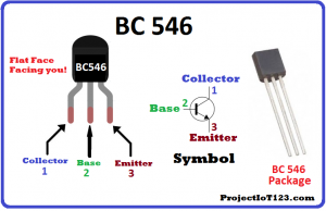 BC546 Pinout,symbol of the BC546 transistor,npn transistor