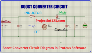 boost converter, circuit diagram, proteus software,boost converter circuit diagram in proteus software