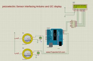 Piezoelectric sensor interfacing with Arduino and I2C display,Arduino Library for Proteus