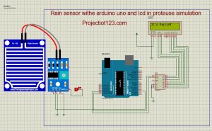 Rain sensor with arduino UNO and LCD in proteus simulation 