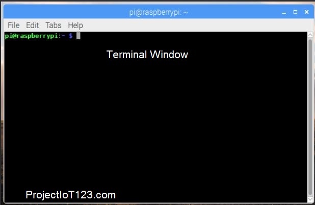 terminal window of the Raspberry Pi