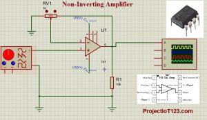 non inverting amplifier,non inverting amplifier 741,opamp 741
