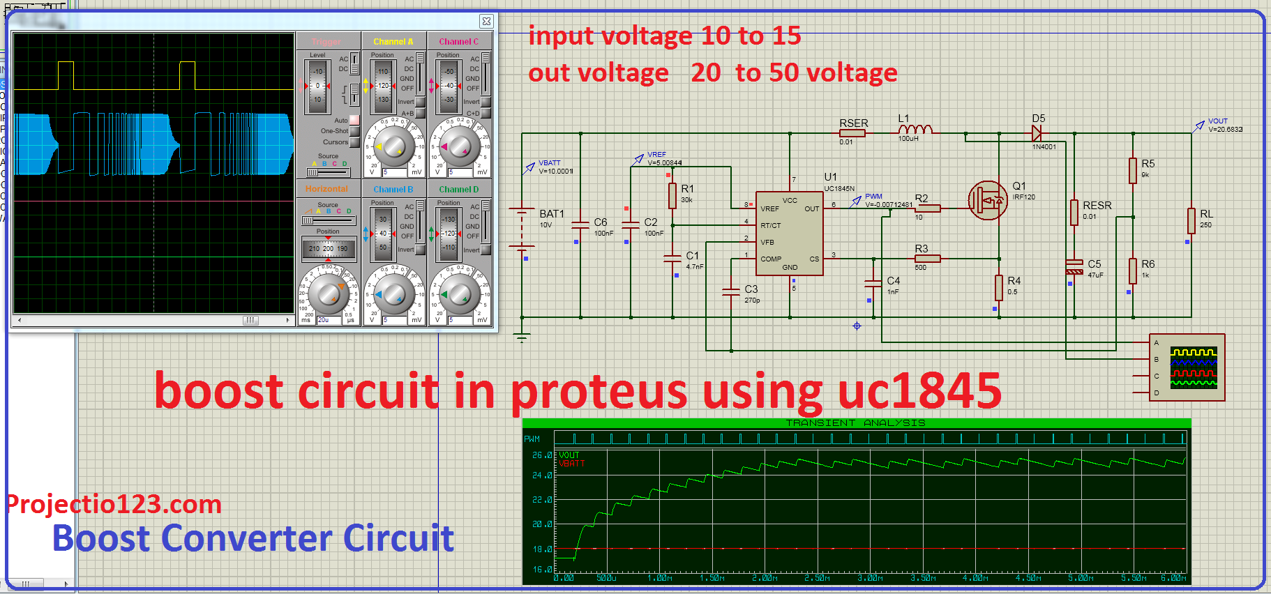 Boost Converter Circuit in Proteus Using uc1845