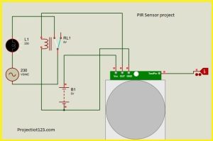 PIR SENSOR OPRATE ONE RELAY COMPONENT IN PROTEUS