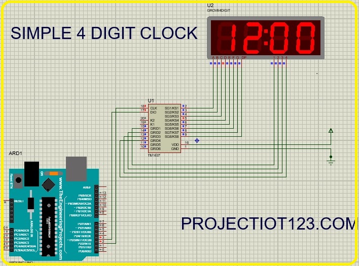 Arduino UNO interfacing with 7 segment 4 digit displays in proteus