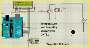 Temperature and Humidity Monitoring System using DHT11 Sensor in proteus 
