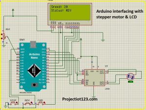 Arduino interfacing stepper motor with LCD in proteus 