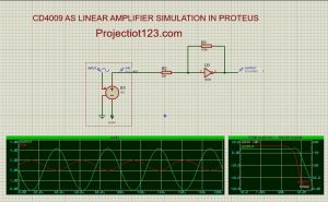 CD4009 as linear amplifier simulation in proteus 