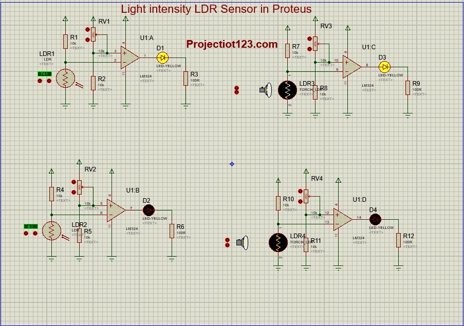 Light intensity LDR sensor in proteus