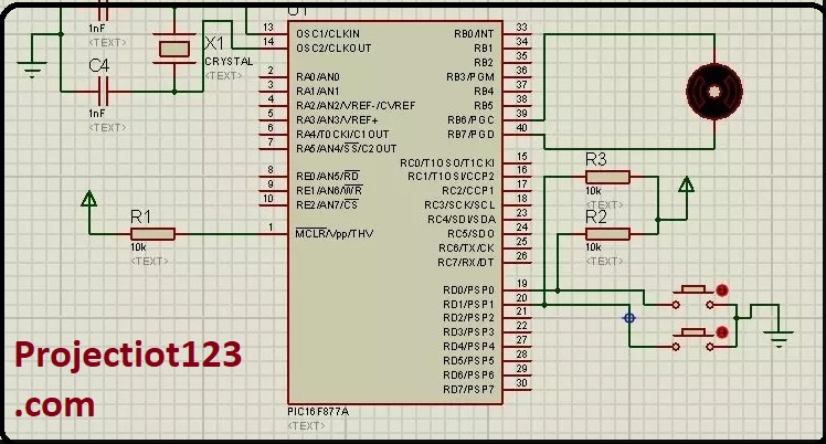 Interfacing PIC microcontroller 16FA877 with DC motor driver circuit
