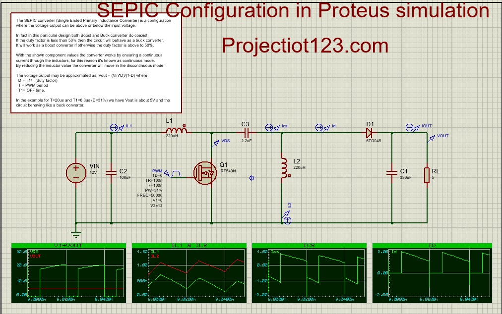 SEPIC Configuration in proteus simulation