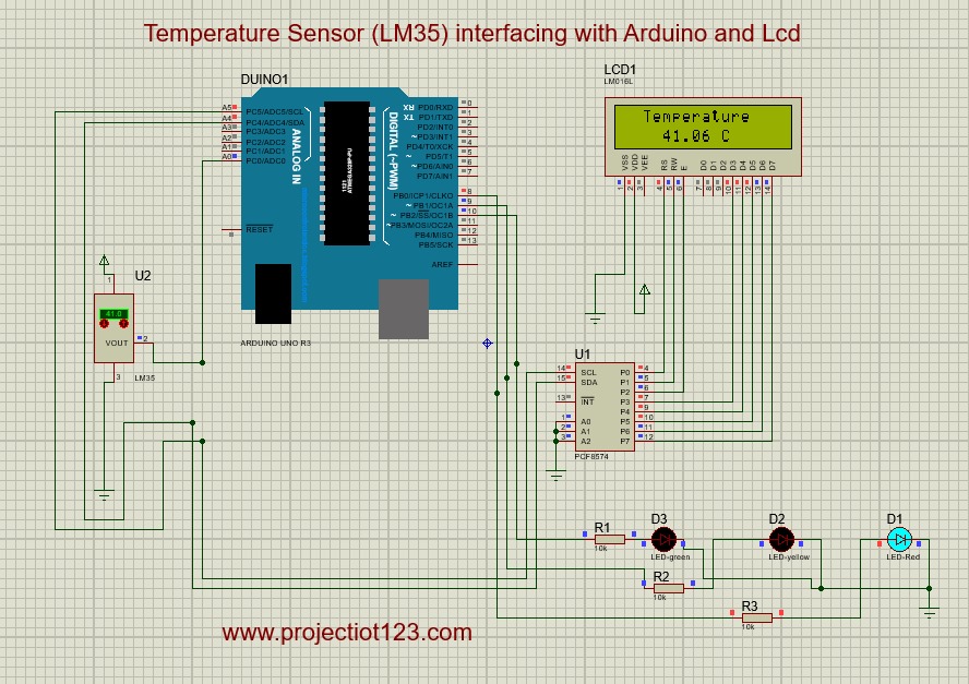 Temperature sensor (LM35) interfacing with arduino & LCD in proteus