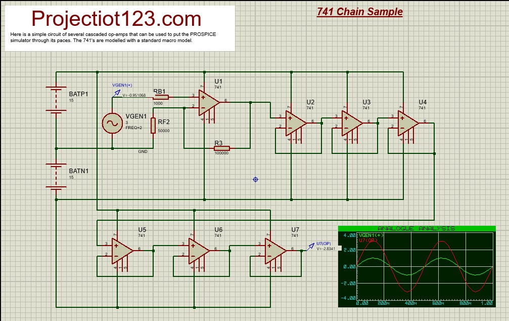 741 Chain sample circuit in proteus simulation