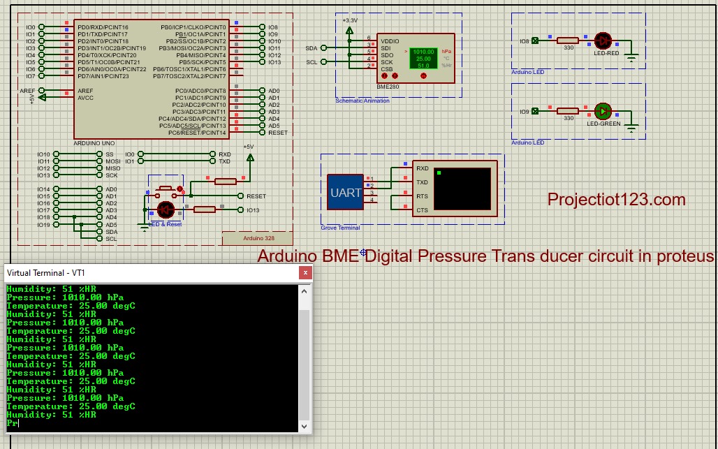 Arduino BME digital pressure Transducer circuit in proteus