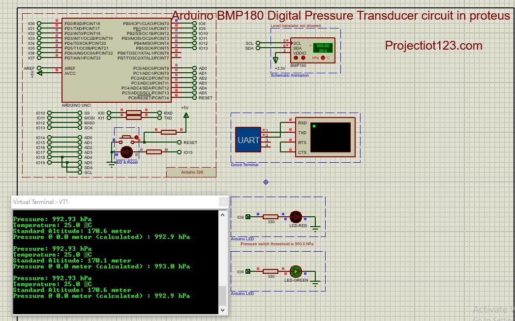 Arduino BMP180 Digital pressure transducer circuit in proteus