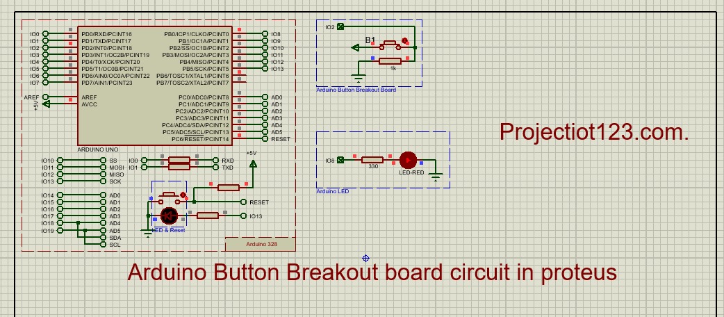 Arduino Button Breakout board circuit in proteus