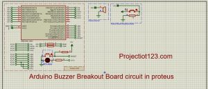 Arduino buzzer breakout board circuit, proteus diagram