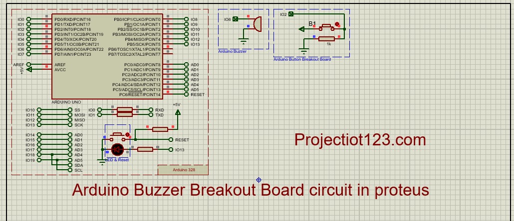 Arduino buzzer breakout board circuit in proteus