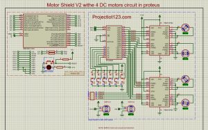 Motor Shield V2 with 4 DC motors circuit, proteus diagram