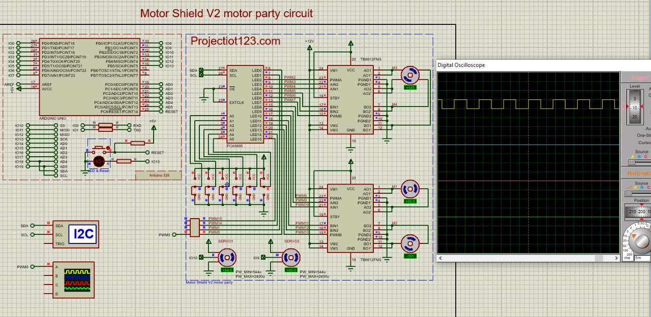 Motor Shield V2 motor party circuit in proteus
