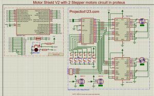 Motor Shield V2 with 2 Stepper motors circuit, proteus diagram