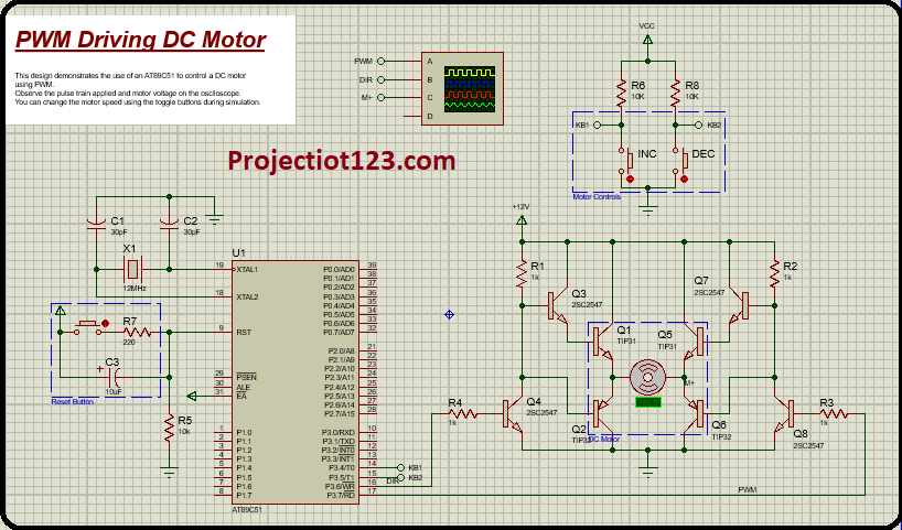 8051 interfacing with DC motor speed control in proteus