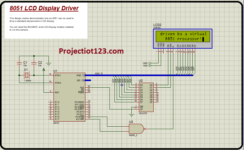 8051 interfacing with LCD display in proteus