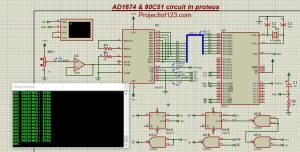 8051 Interfacing AD1674 circuit, Proteus Simulation