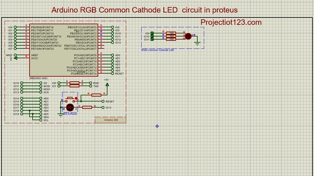 Arduino RGB Common Cathode LED circuit in proteus