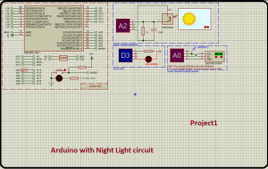 Arduino interfacing with night light circuit, proteus simulation