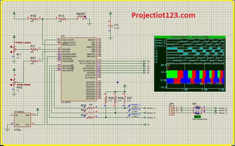 BLDC motor control circuit using Pic microcontroller, Proteus simulation 