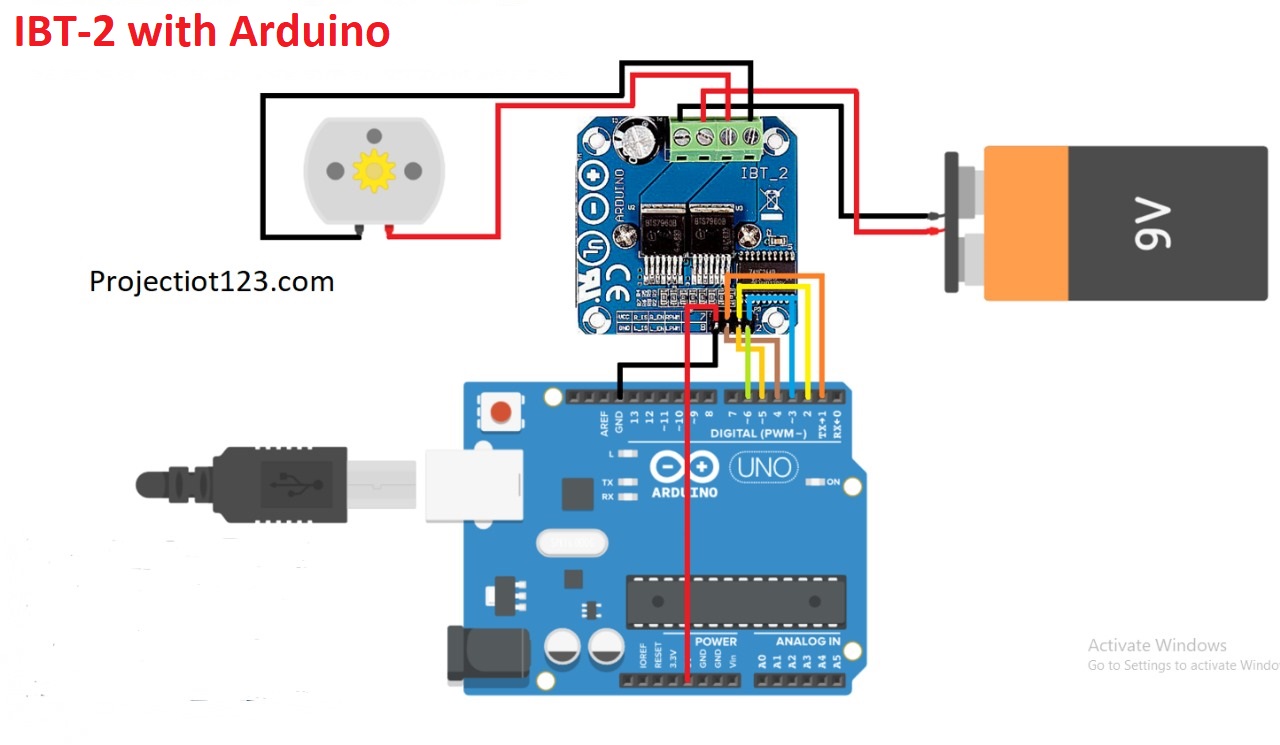 Motor speed control Using IBT-2 and Arduino 
