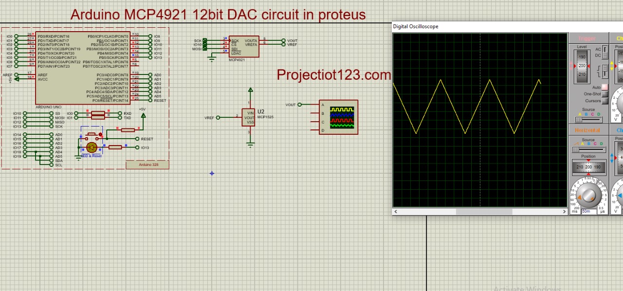 Arduino MCP4921 12bit DAC Circuit in proteus