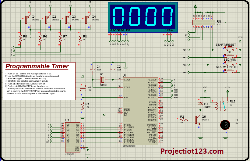 Programmable timer using 8051 with code in proteus