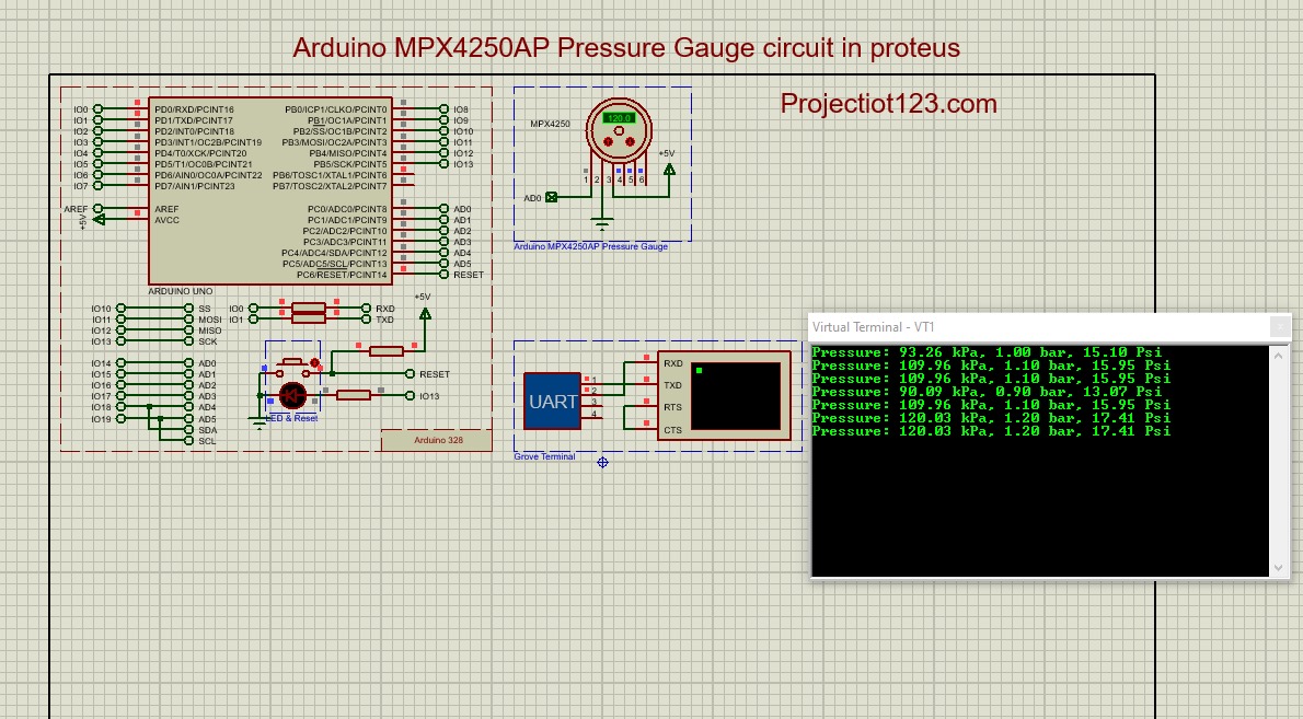 Arduino MPX4250AP pressure gauge circuit in proteus
