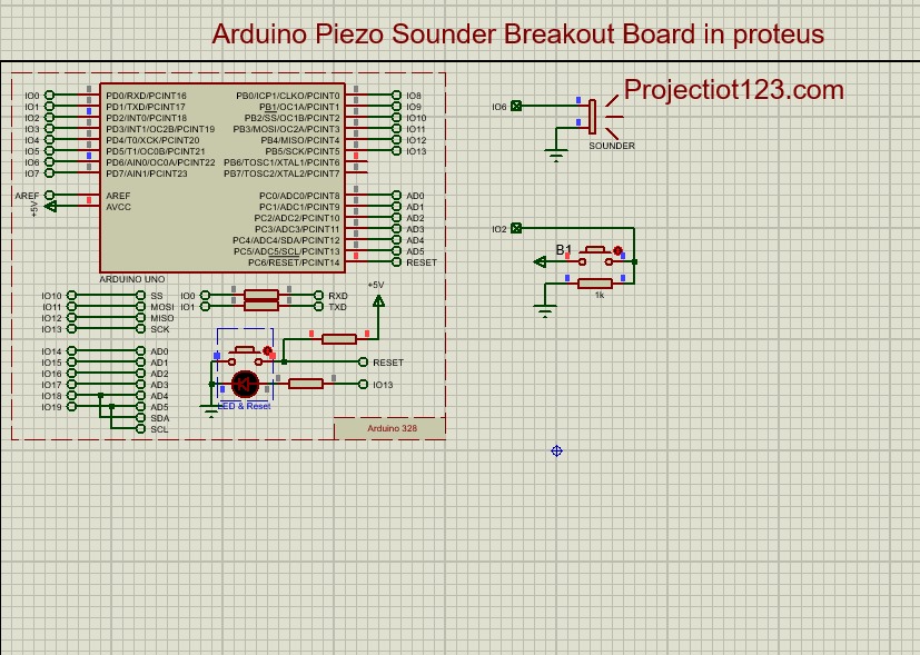 Arduino Piezo Sounder circuit in Proteus