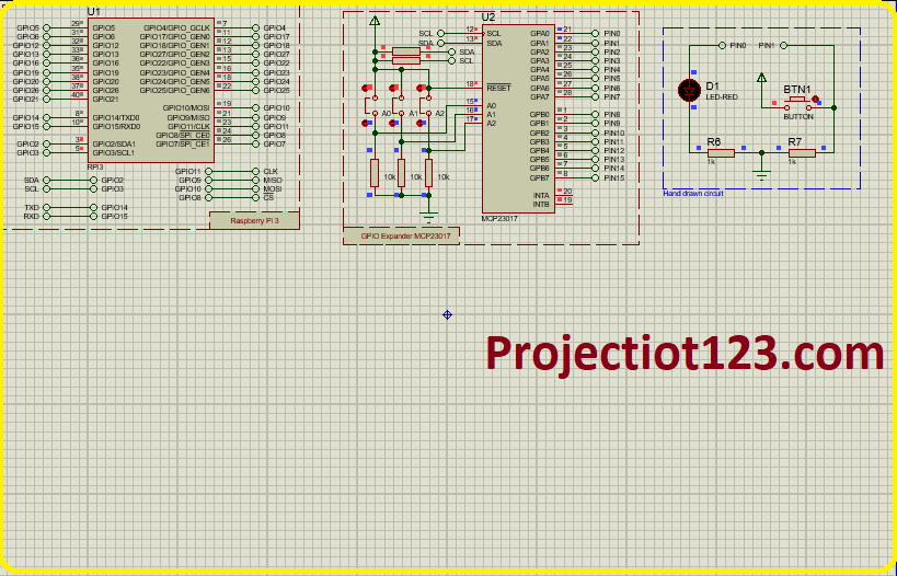 Raspberry Pi with GPIO Expender MCP23017, Proteus simulation 
