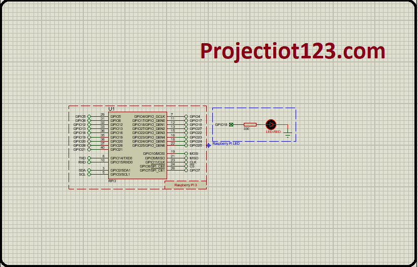LED Blinking using Raspberry Pi project, Proteus simulation 