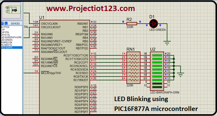 LED Blinking using PIC16F877A microcontroller