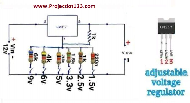 LM317 Adjustable voltage regulator circuit, Pinout and Working