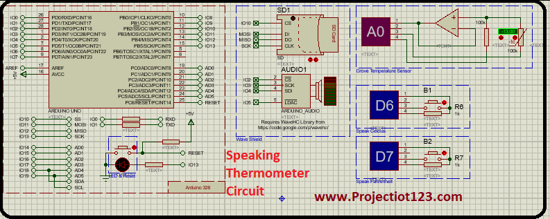 Arduino Interfacing with Speaking Thermometer in Proteus