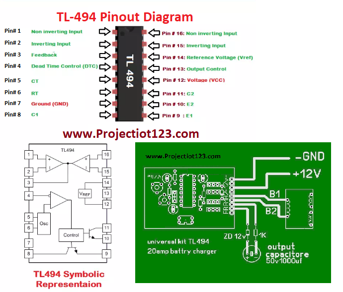 TL494 Current-Mode PWM Controller working and Pinout