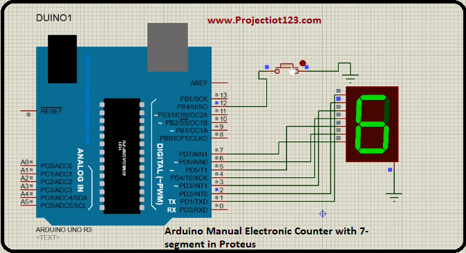Arduino Manual Electronic Counter with 7-segment in Proteus