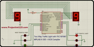 PIC16F887 interfacing with Two Way Traffic Light in proteus 
