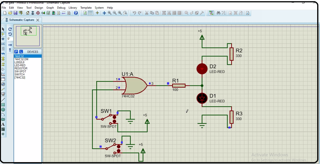 How to Make OR Gate Circuit in Proteus